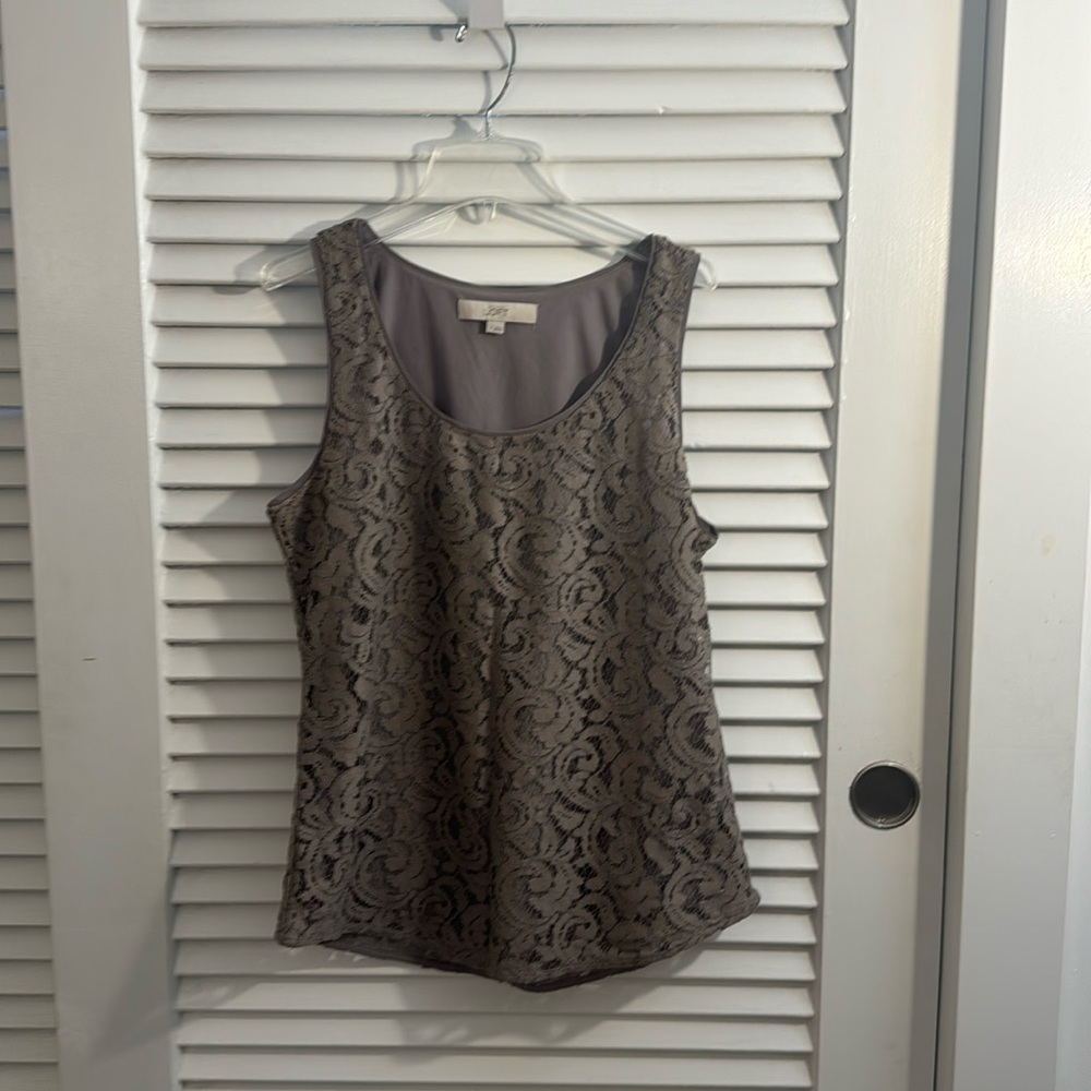 EUC Loft Lace Taupe Sleeveless Top - Small